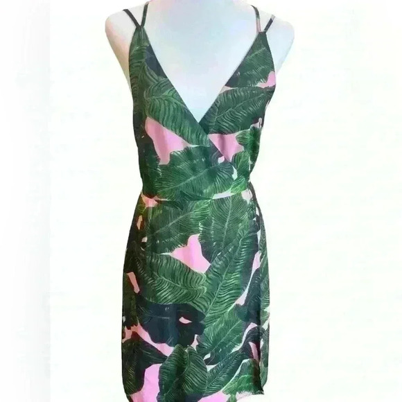 Luna Wrap Style Dress Palm  Leaf Print Size Small Spaghetti Strap Open Back - Picture 1 of 7